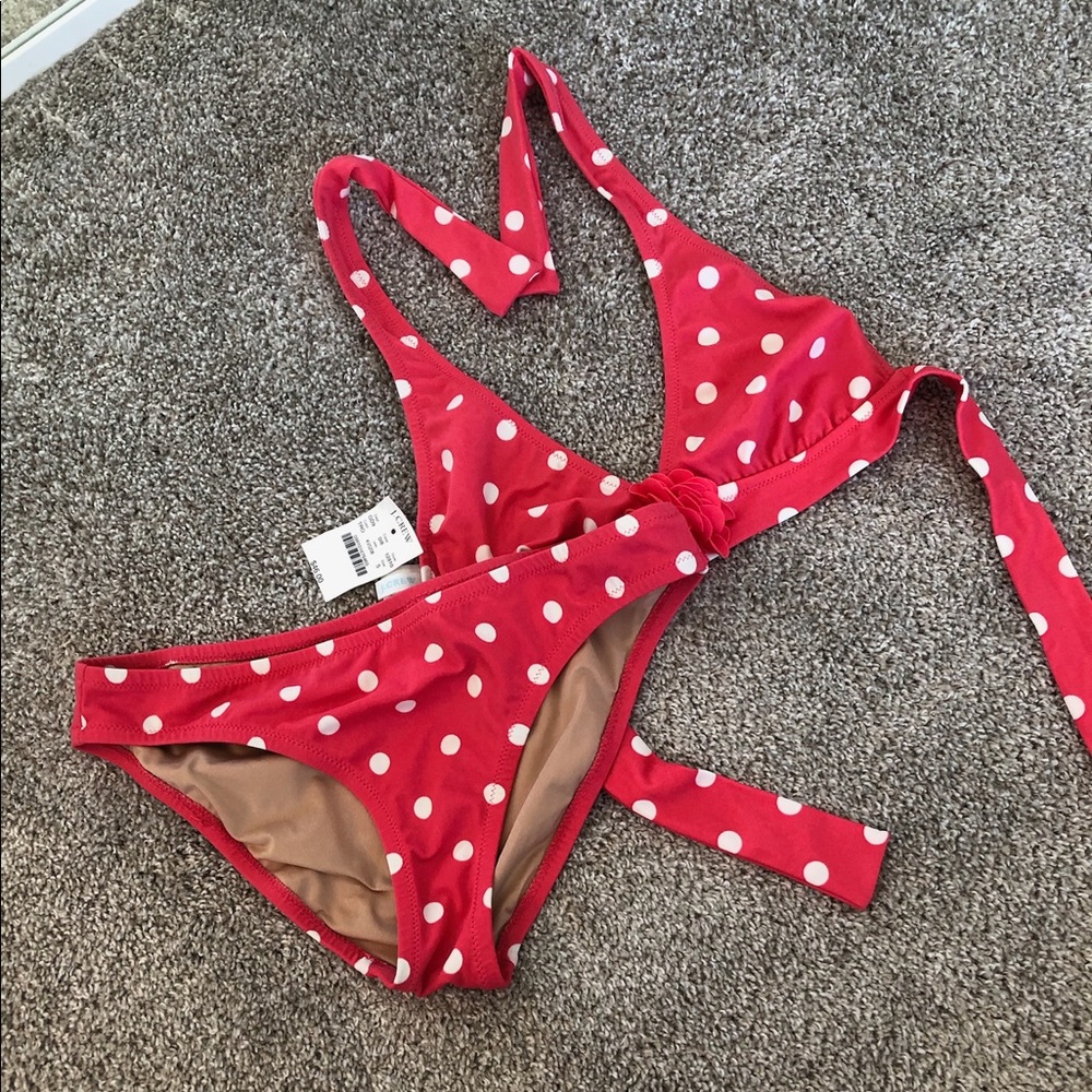 J Crew red polka dot bikini